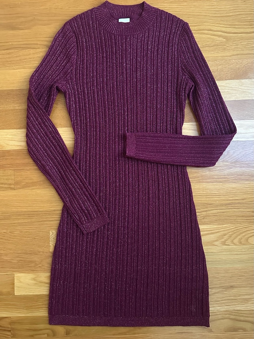 Calvin Klein Burgundy Metallic Ribbed Mini Dress